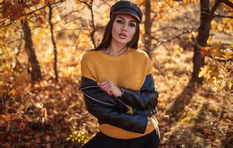 Wallpaper Autumn Look Leaves Trees Pose Girl Sergey Sorokin For