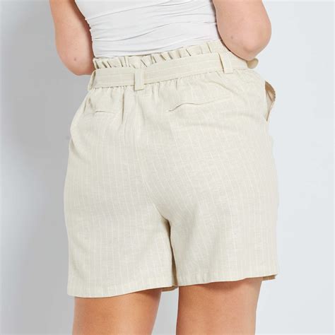 Short En Lin Et Coton Null Beige Kiabi