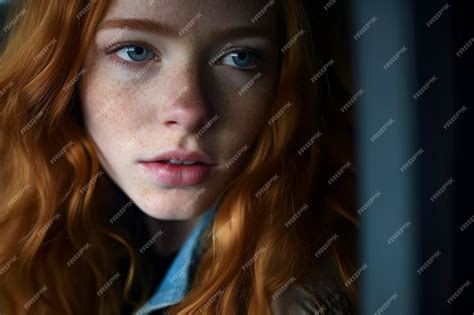 Premium Photo Closeup Portrait Of Redheaded Girl With Freckles