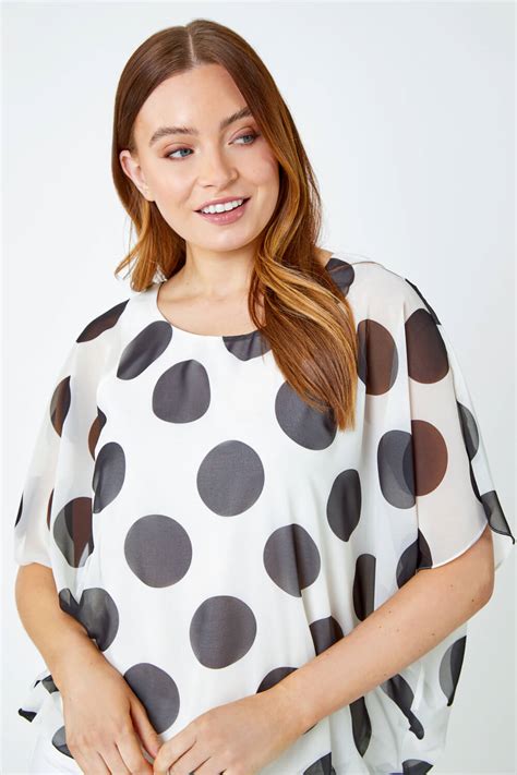 Roman Polka Dot Bubblehem Chiffon Overlay Top In Ivory 10 Female