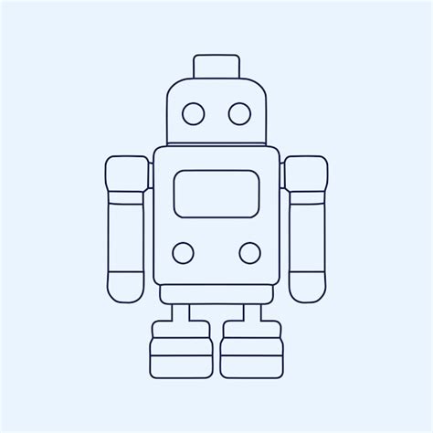 Flache Niedliche Roboter Umriss Vektor Charakter Symbol Maskottchen