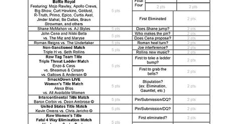 Wrestlemania 33 Predictions Score Card Imgur