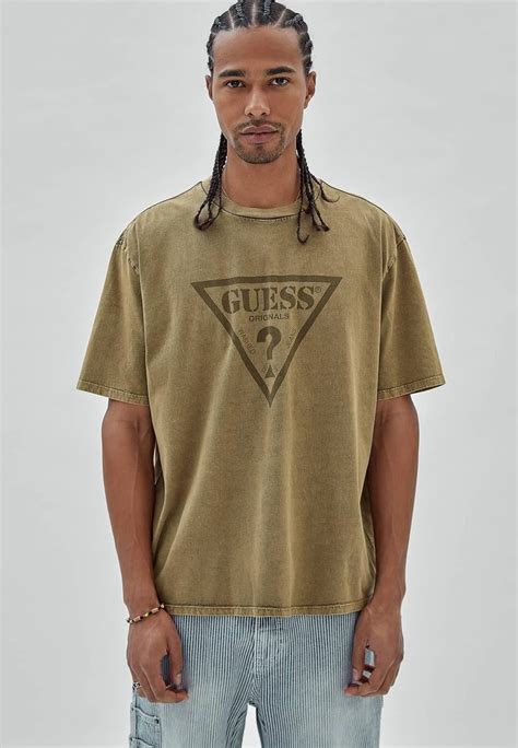 Guess Mit Logodreieck T Shirt Print Beige Zalandoat