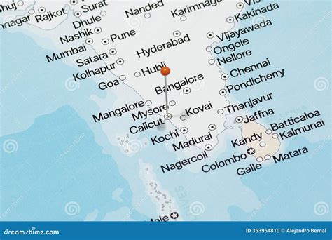 An Orange Pin Needle Into Calicut City Of India Political Map Stock