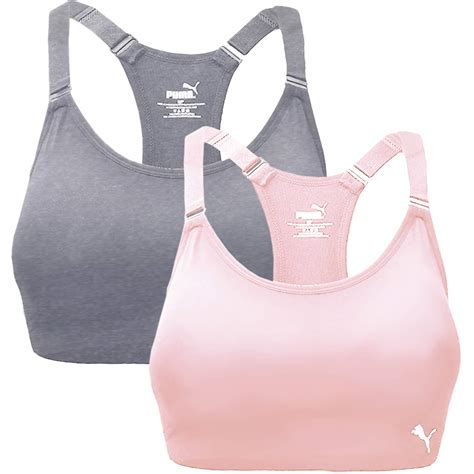 Puma Womens Seamless Sports Bra With Removable Cups 2 Pack Grey Pink Black Ebay