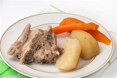 Boiled Beef with Boiled Potatoes and Carrots on a Plate Stock Image - Image of garnish, meal ...