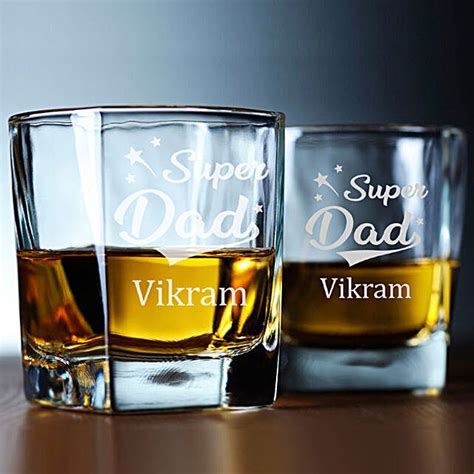 Buy Send Personalised Super Dad Whiskey Glass Set Of 2 Online Fnp