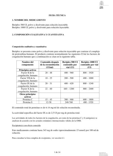 Beriplex 500 UI polvo y disolvente para solución inyectable Beriplex