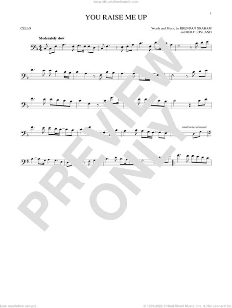 You Raise Me Up Sheet Music For Cello Solo Pdf Interactive