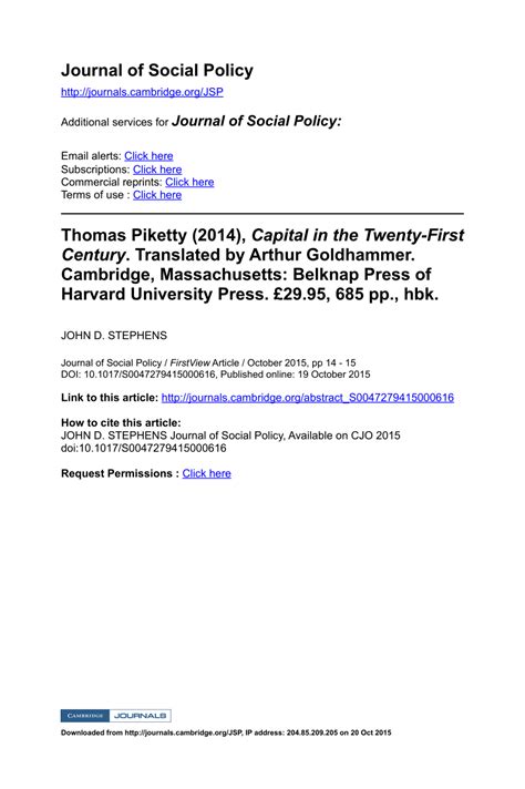 Pdf Thomas Piketty 2014 Capital In The Twenty First Century