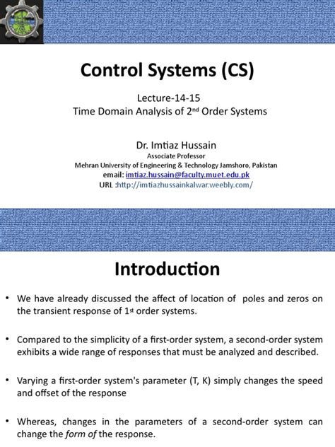 Control Systems Cs Lecture 14 15 Time Domain Analysis Of 2 Order