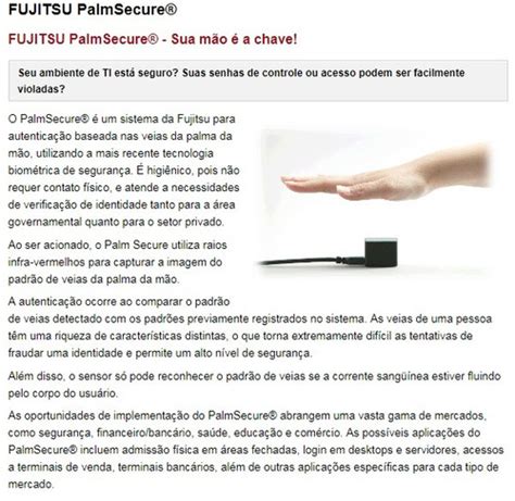 Leitor Biometrico Da Palma Da Mão Palmsecure Fujitsu Parcelamento Sem