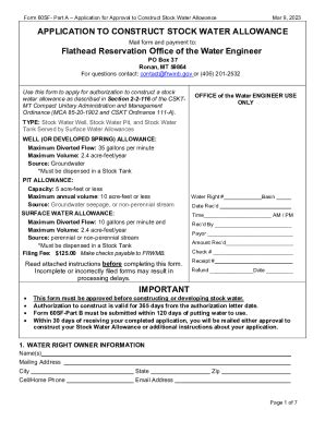 Fillable Online Dnrc Mt Application To Construct Stock Water Allowance