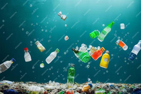 Ilustración 3d De Botellas De Plástico Flotando En El Océano Del Mundo