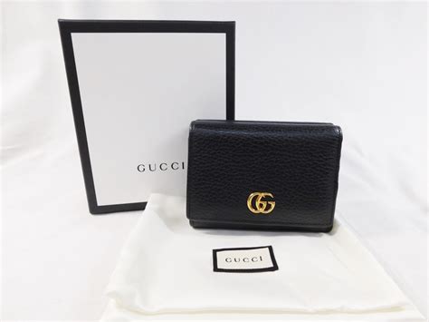 品 Gucci グッチ 474746 Wホック財布 ミニ財布 Ggプチマーモント 三つ折り 黒 ブラック レザー Hb服飾小物｜売買され