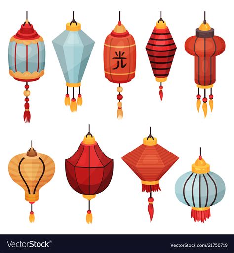 Chinese paper street lantern of different shapes Vector Image