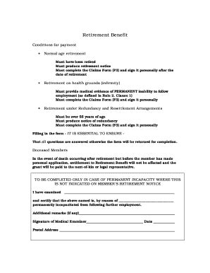 Fillable Online Retirement Benefit Form Reverse Page Rmt Fax Email