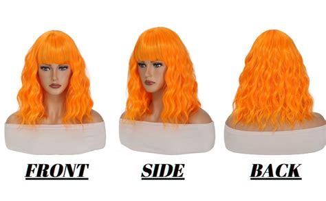 Meayoo Orange Wig Short Bob Wavy Wig With Bangs For Women