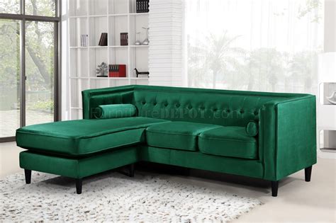 Taylor Sectional Sofa 643 in Green Velvet Fabric by Meridian