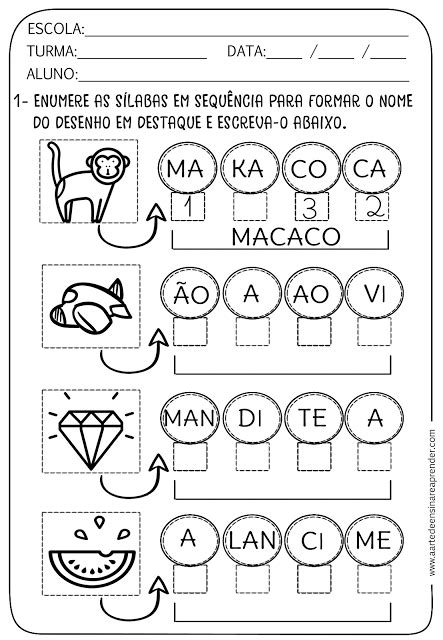 ATIVIDADES SOBRE FORMAÇÃO DE PALAVRAS 1º ANO 2º ANO