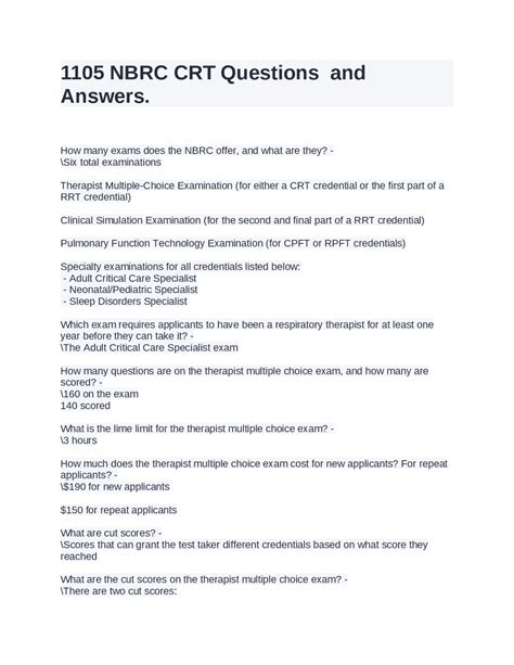 Nbrc Crt Questions And Answers Exams Medicine Docsity