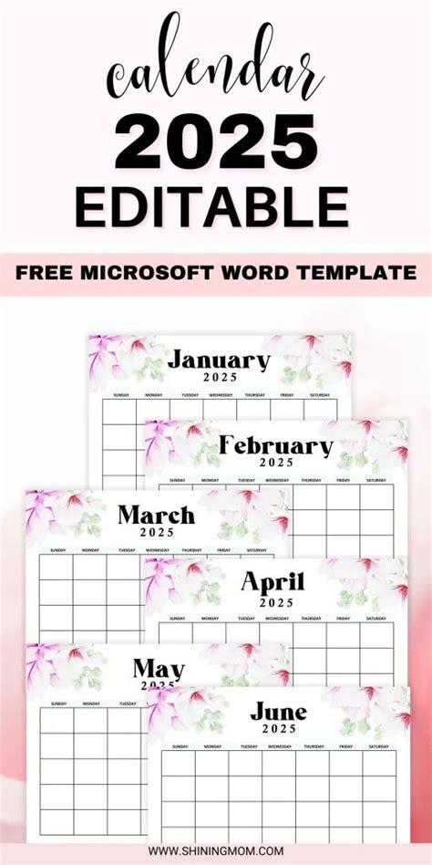 Editable calendar 2025 template in word