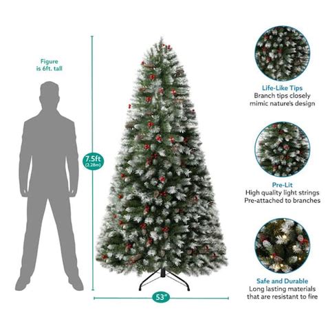 Homestock Ft Frosted Pre Lit Artificial Christmas Tree With Pine