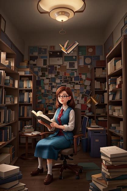 Premium Photo Librarian Cartoon Character Bookish 3d Animation Style