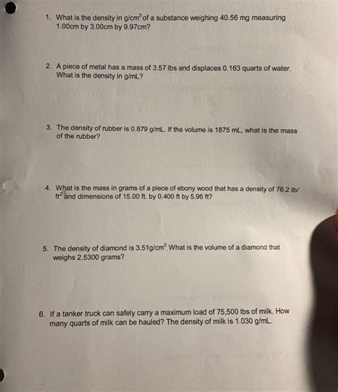 Solved What Is The Density In G Cm Of A Substance Chegg