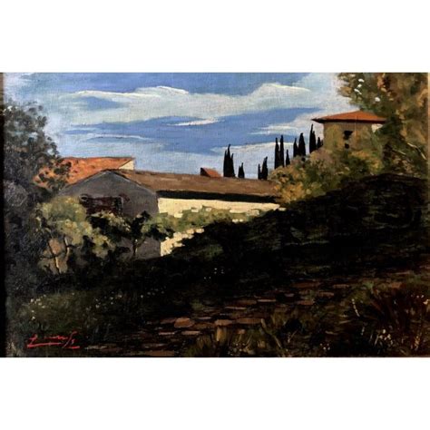 Antico Quadro Dipinto Paesaggio Campagna Casali Toscana Firmato