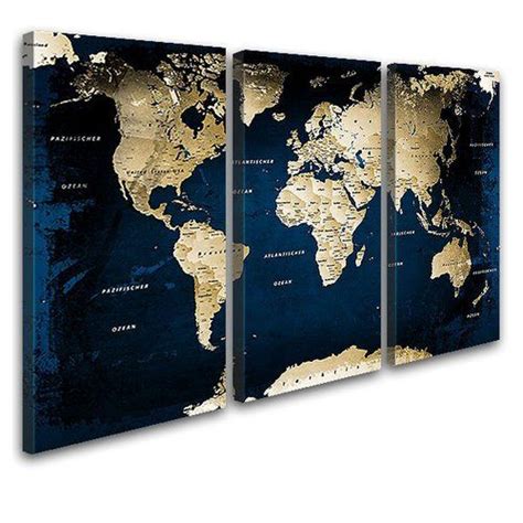 Longshore Tides Map Of The World Art Print On Canvas In Midnight Blue