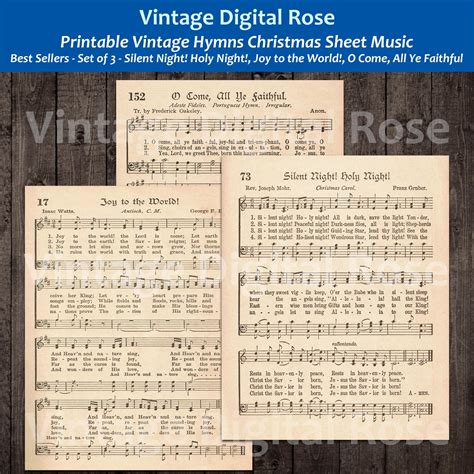 Printable Vintage Christmas Hymns Set Of 3 Sheet Music Top Christmas C Vintagedigitalrose