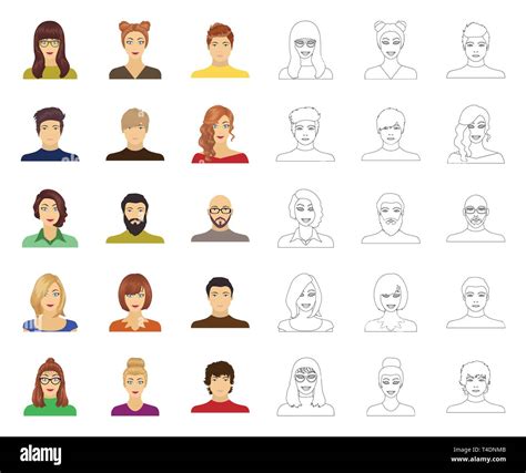 Avatar And Face Cartoon Outline Icons In Set Collection For Design A