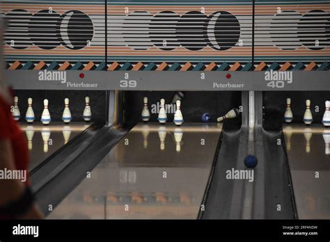 5 pin bowling pins shot Stock Photo - Alamy