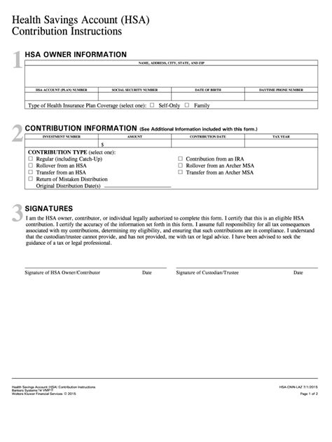 Hsa Contribution Form Printable Forms Free Online