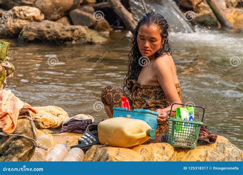 Bathing In A River Laos Editorial Photography Image Of Children