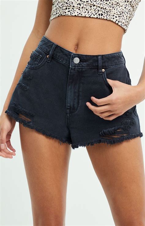 PacSun Ripped Black High Waisted Denim Festival Shorts PacSun