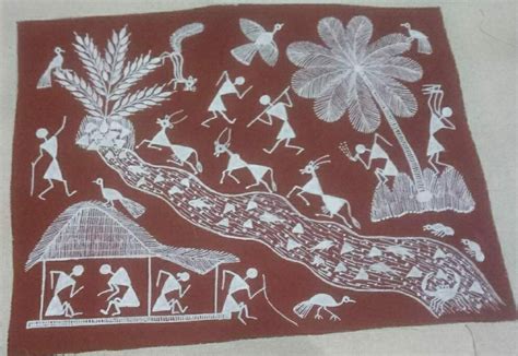 Mornings Warli Painting 8 X 9 International Indian Folk Art Gallery