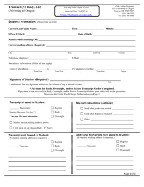 Fillable Online Registrar Uoregon Transcript Request Form Office Of