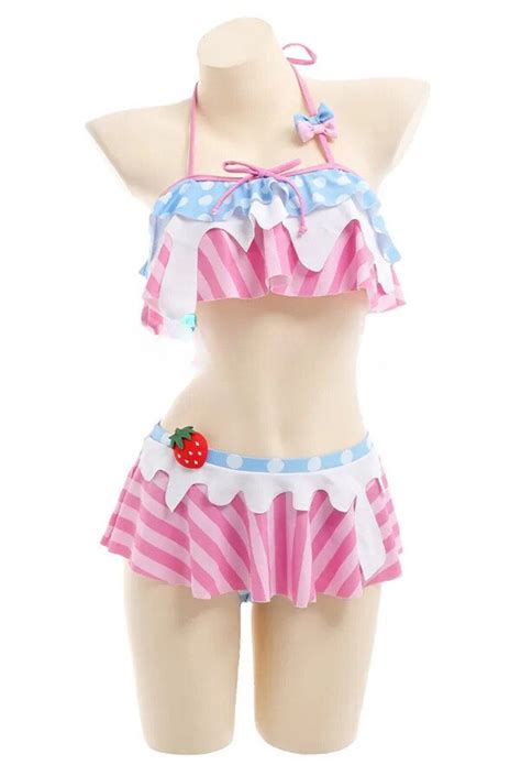 Cute Kawaii Strawberry Bikini Cosplay Bikini Cottagcore Two Piece Sexy Cosplay Etsy