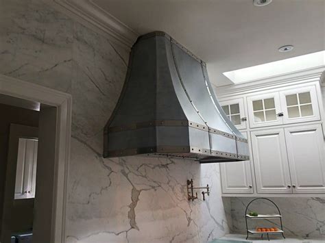 Zinc Range Hood With Brushed Stainless Steel Straps And Rivets Etsy