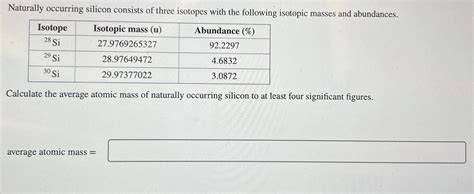 Solved Naturally Occurring Silicon Consists Of T Solutioninn