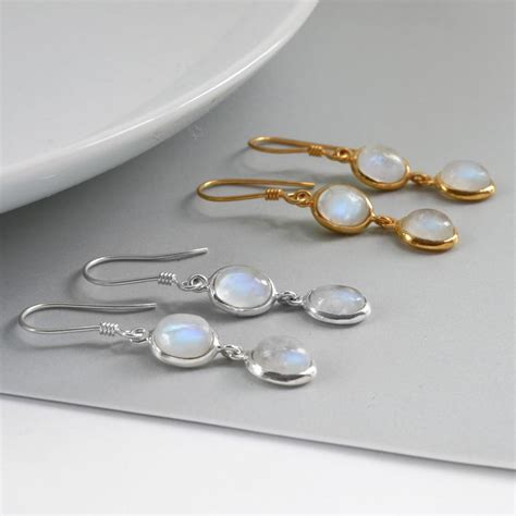 Sterling Silver Double Moonstone Dangly Oval Earrings Martha Jackson