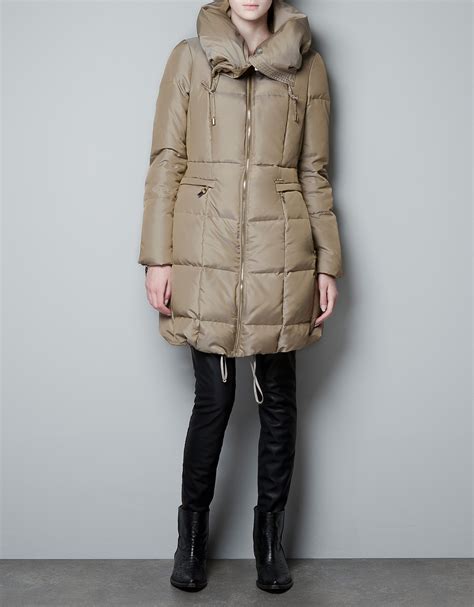 Zara Three Quarter Length Canvas Puffer Jacket In Natural Lyst