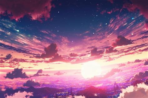 Premium Photo Anime Landscape With A Sunset And A Planet