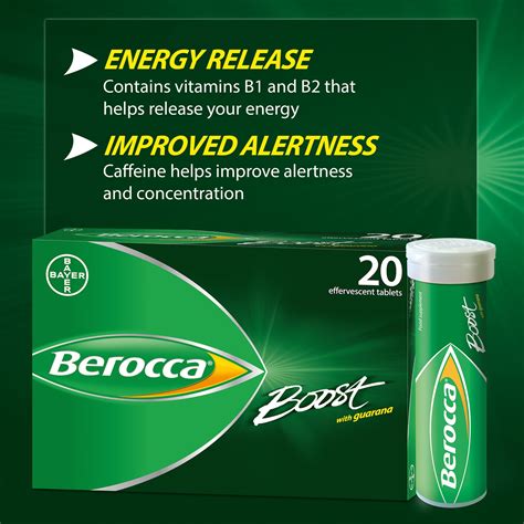 Berocca Boost Effervescent Tablets With Guarana Caffeine And Vitamin B12 Also Contains Vitamin