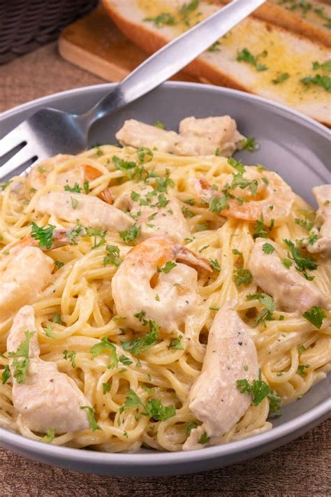 Easy Chicken And Shrimp Carbonara Pasta Best Homemade Recipe Dinner Lunch Quick Simple