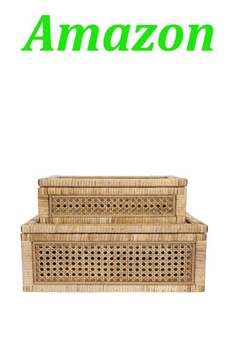 Coastal And Boho Style Cane And Rattan Display Boxes With Glass Lid