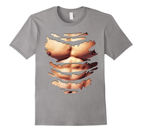 Printed Realistic Chest Six Pack Abs Muscles Funny T Shirt CL Colamaga