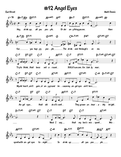 Angel Eyes Arr John Fries By Earl Brent Sheet Music For Piano Vocal